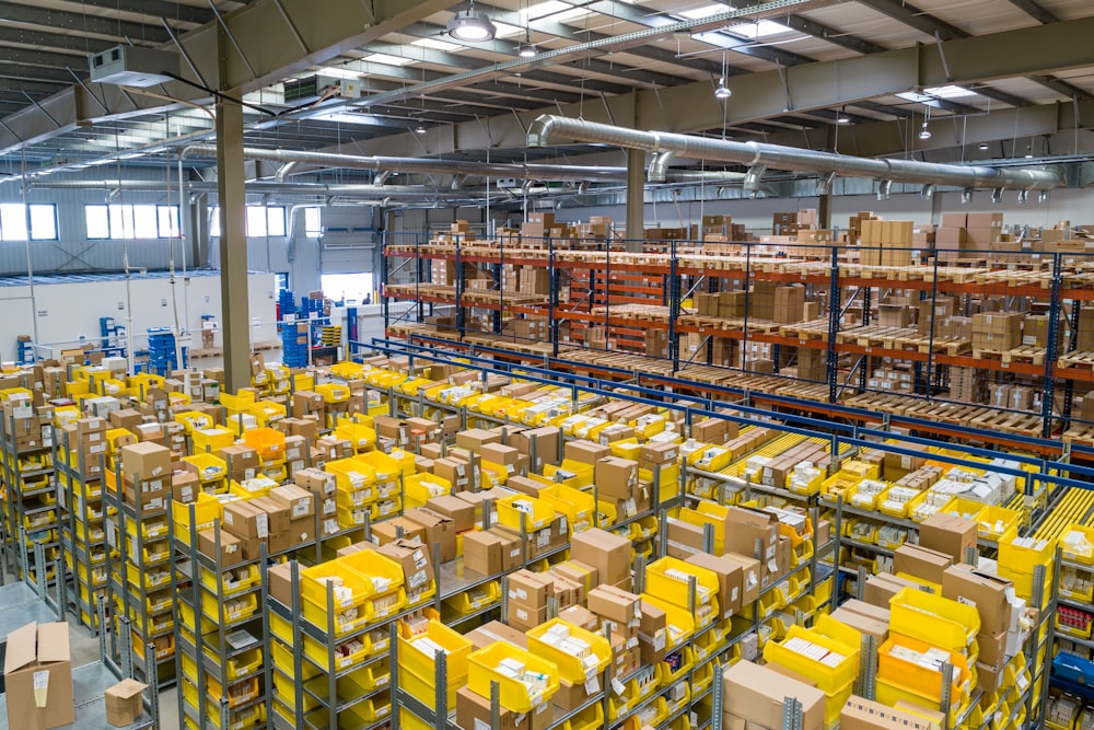 Warehouse interior with overhead CCTV coverage